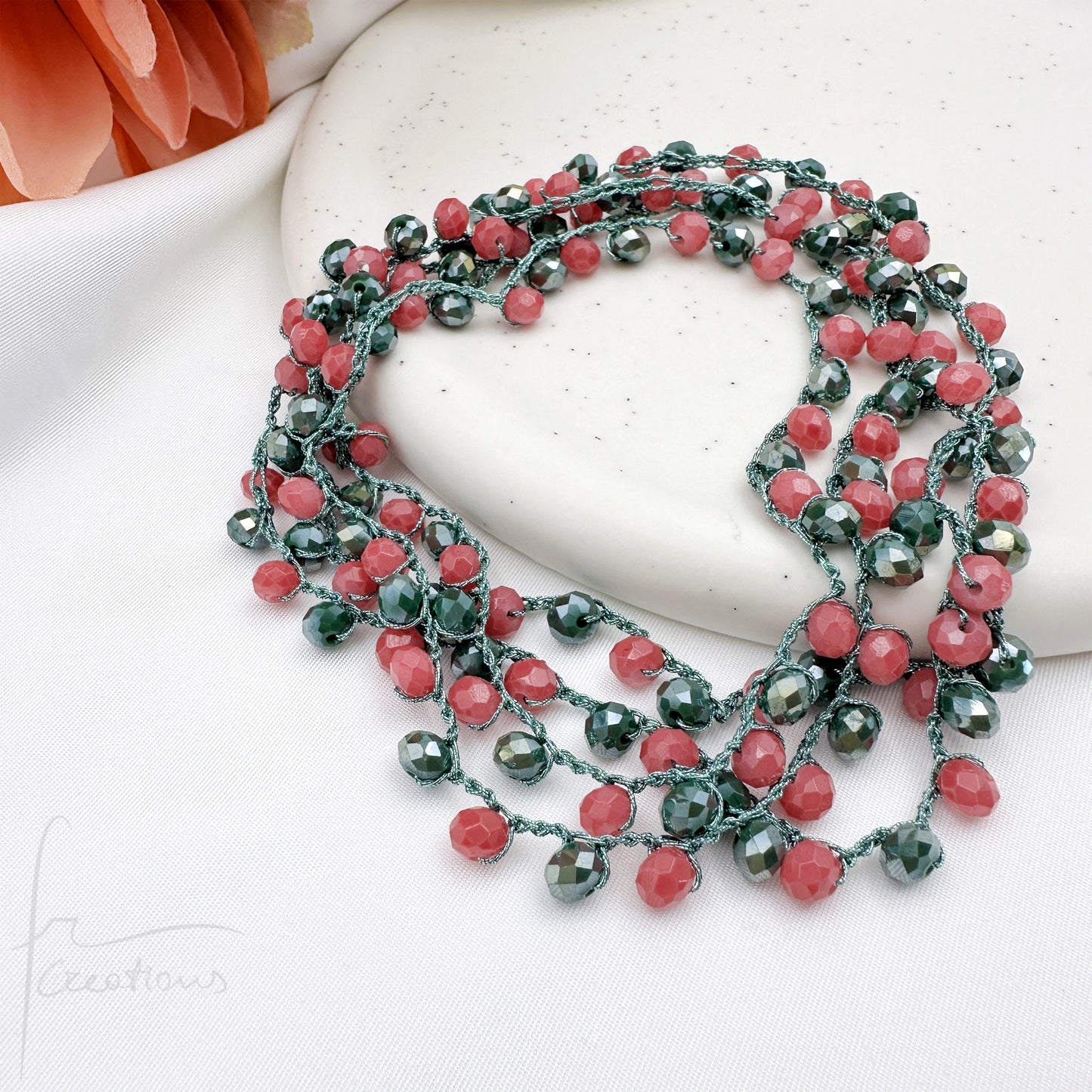 Collana Amélie lunga uncinetto con cristalli senza chiusura