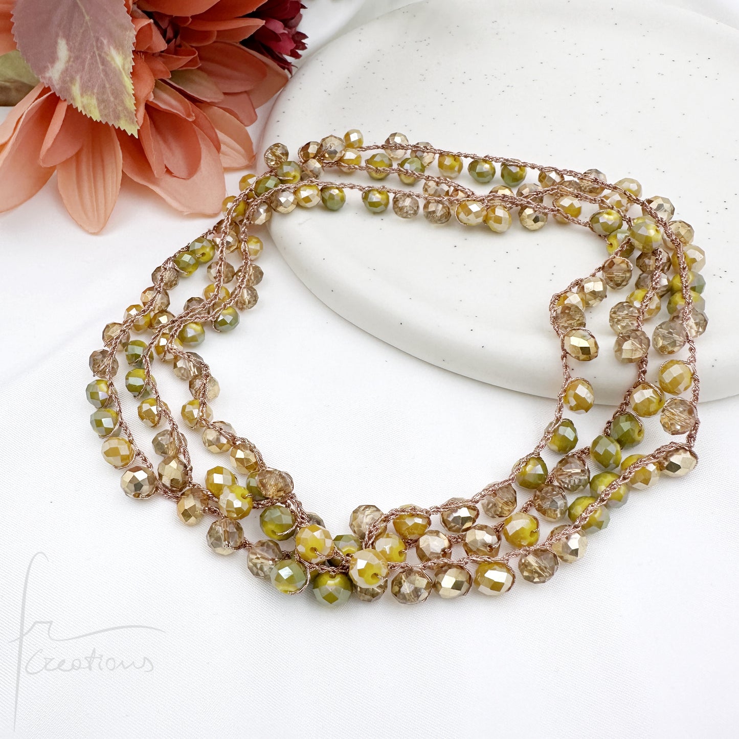 Collana Amélie lunga uncinetto con cristalli senza chiusura
