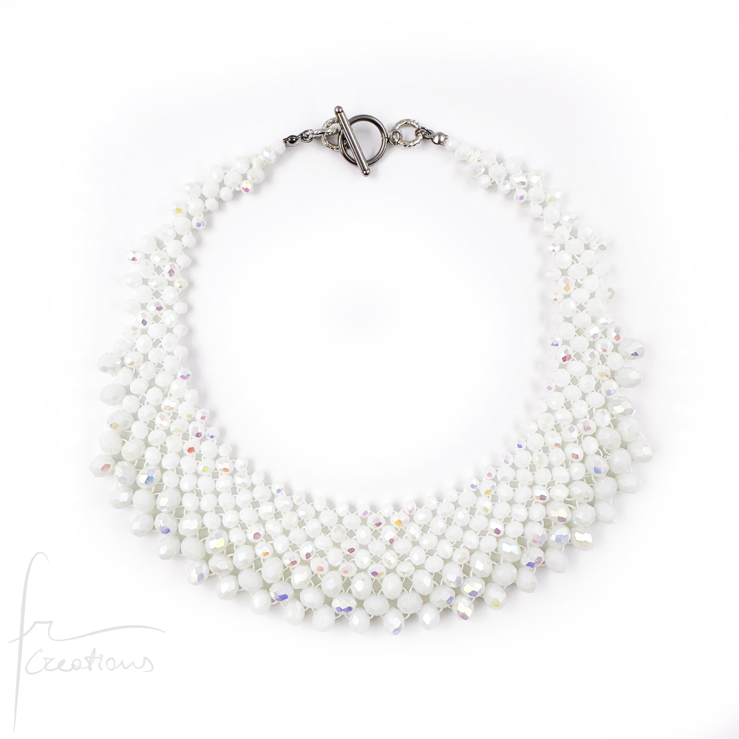Collana Girocollo Alexandra in tessitura con cristalli bianco alabastro