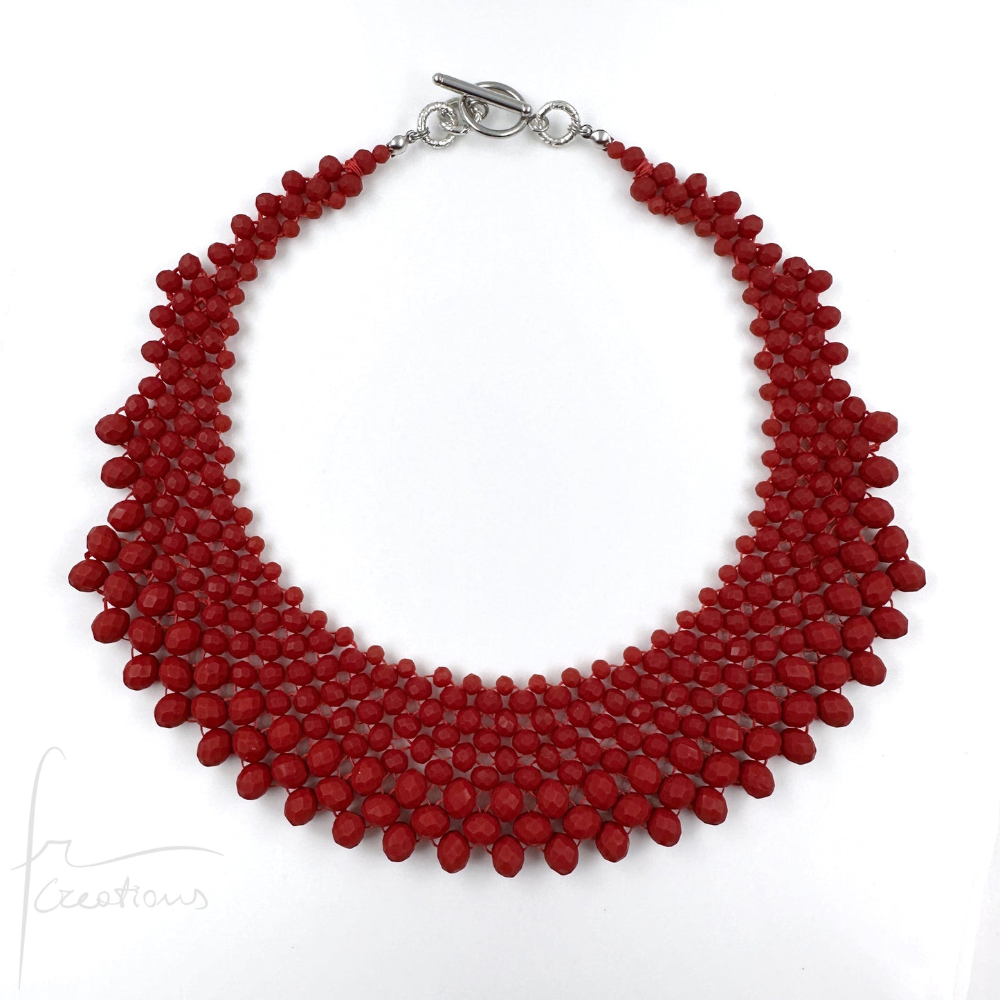 Collana Girocollo Alexandra tessitura con cristalli Rosso Opaco
