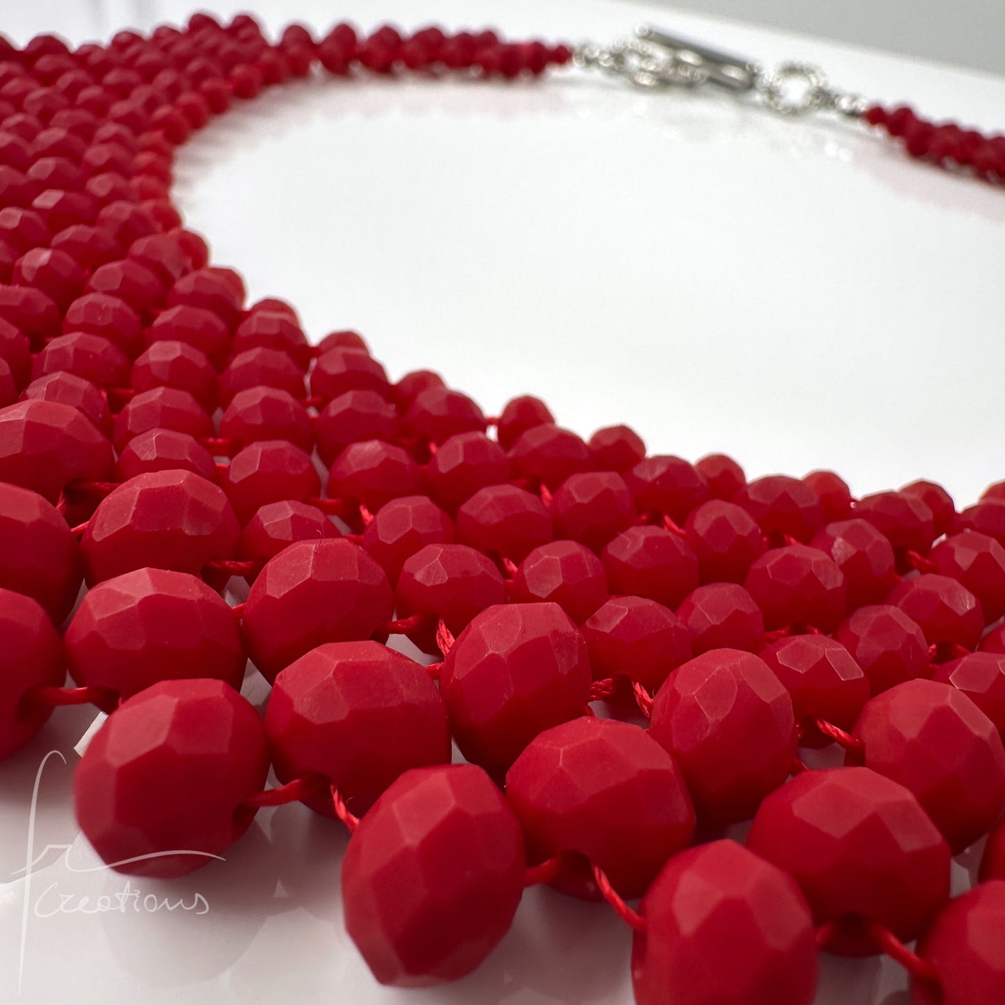 Collana Girocollo Alexandra tessitura con cristalli Rosso Opaco