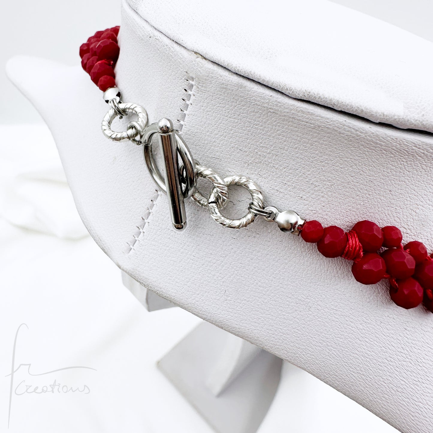 Collana Girocollo Alexandra tessitura con cristalli Rosso Opaco