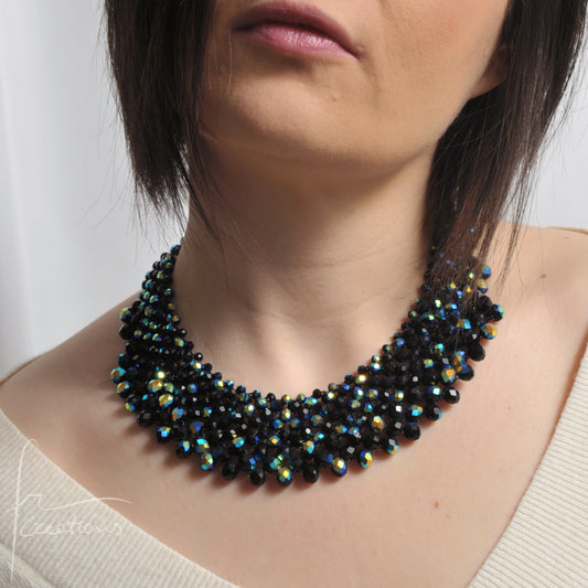 Collana Girocollo Alexandra in tessitura con cristalli nero iridescente