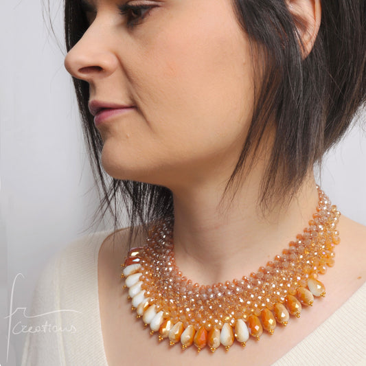 Alexandra Necklace Gold, White, Amber and Beige (unique piece)