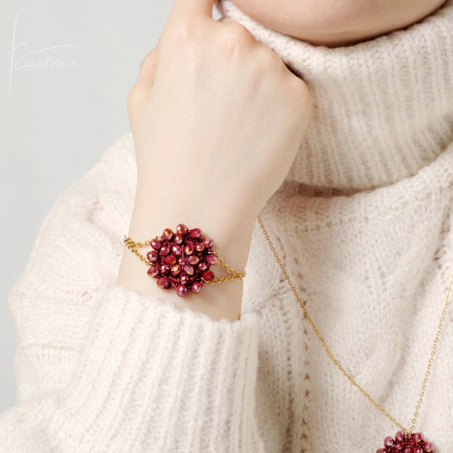Bracciale fiore all'uncinetto con cristalli Blumen