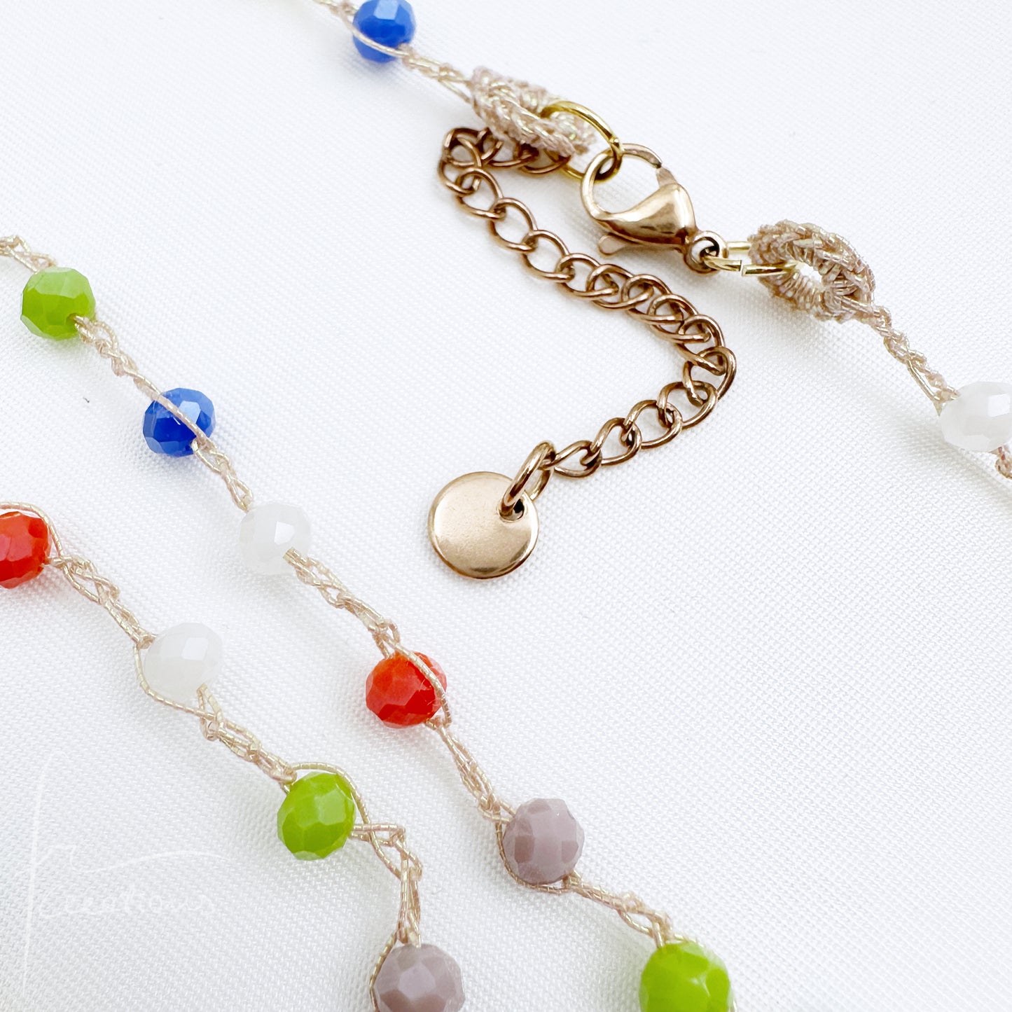 Collana girocollo  e Bracciale Rainbow Summer Limited Edition multicolore all'uncinetto con Mini Cristalli 