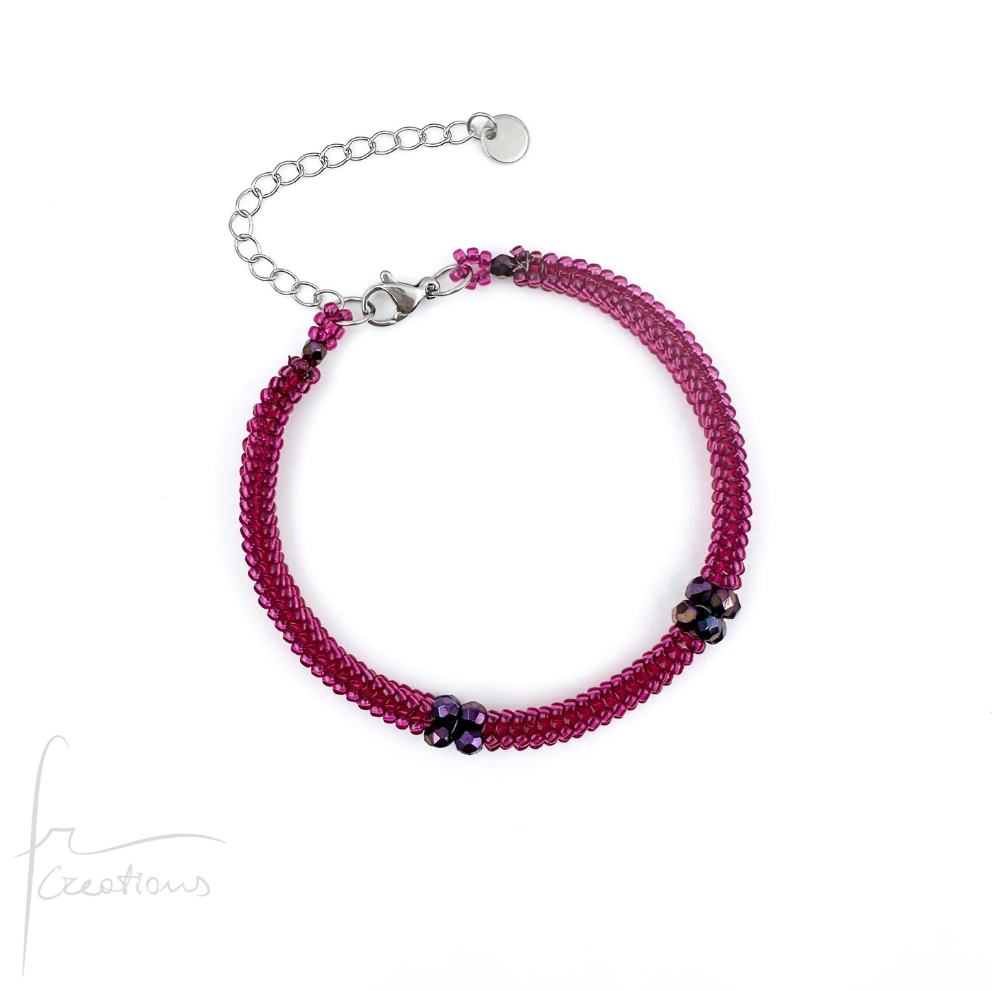 Bracciale Kubik artigianale intrecciato a mano con perline e mezzi Cristalli di Swarovski