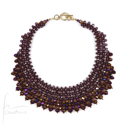 Collana Girocollo Alexandra tessitura con cristalli Alexandra Viola Oro Iridescente