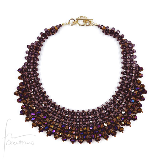 Collana Girocollo Alexandra tessitura con cristalli Alexandra Viola Oro Iridescente