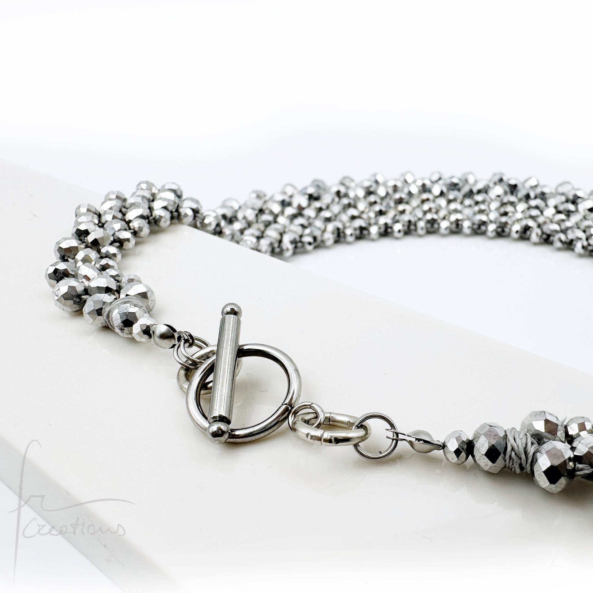 Collana Girocollo Alexandra tessitura con cristalli Silver