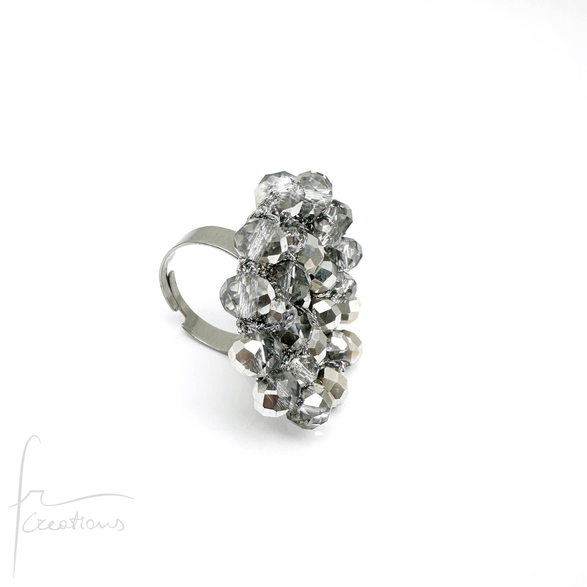 Anello fiore all'uncinetto con cristalli Blumen