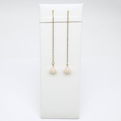 Coppia di orecchini pendenti  saliscendi con giada rosa morganite