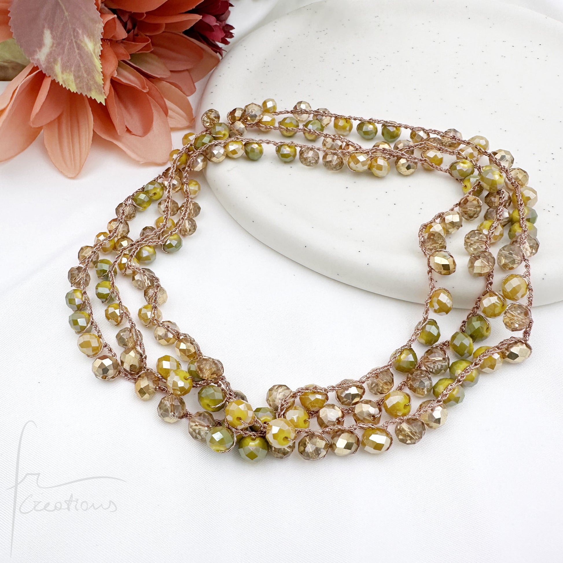 Collana Amélie lunga uncinetto con cristalli senza chiusura 