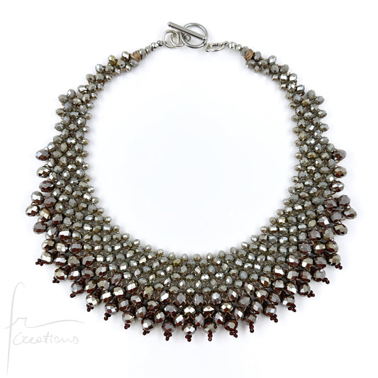 Collana Girocollo Alexandra in tessitura con cristalli Brown e Chocolate