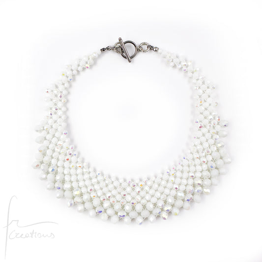 Collana Girocollo Alexandra in tessitura con cristalli bianco alabastro
