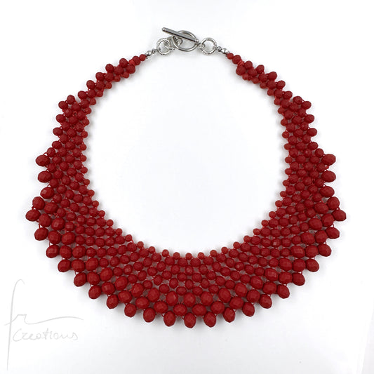 Collana Girocollo Alexandra tessitura con cristalli Rosso Opaco