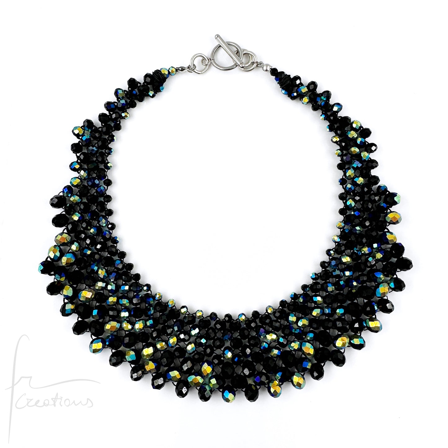 Collana Girocollo Alexandra in tessitura con cristalli nero iridescente