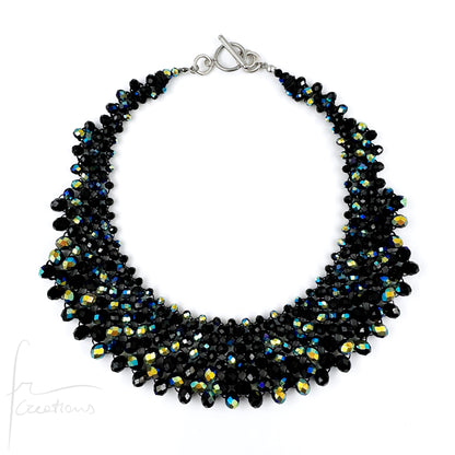 Collana Girocollo Alexandra in tessitura con cristalli nero iridescente