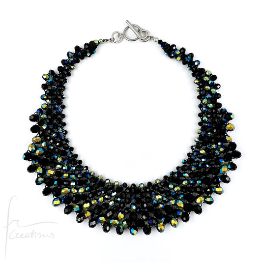 Collana Girocollo Alexandra in tessitura con cristalli nero iridescente