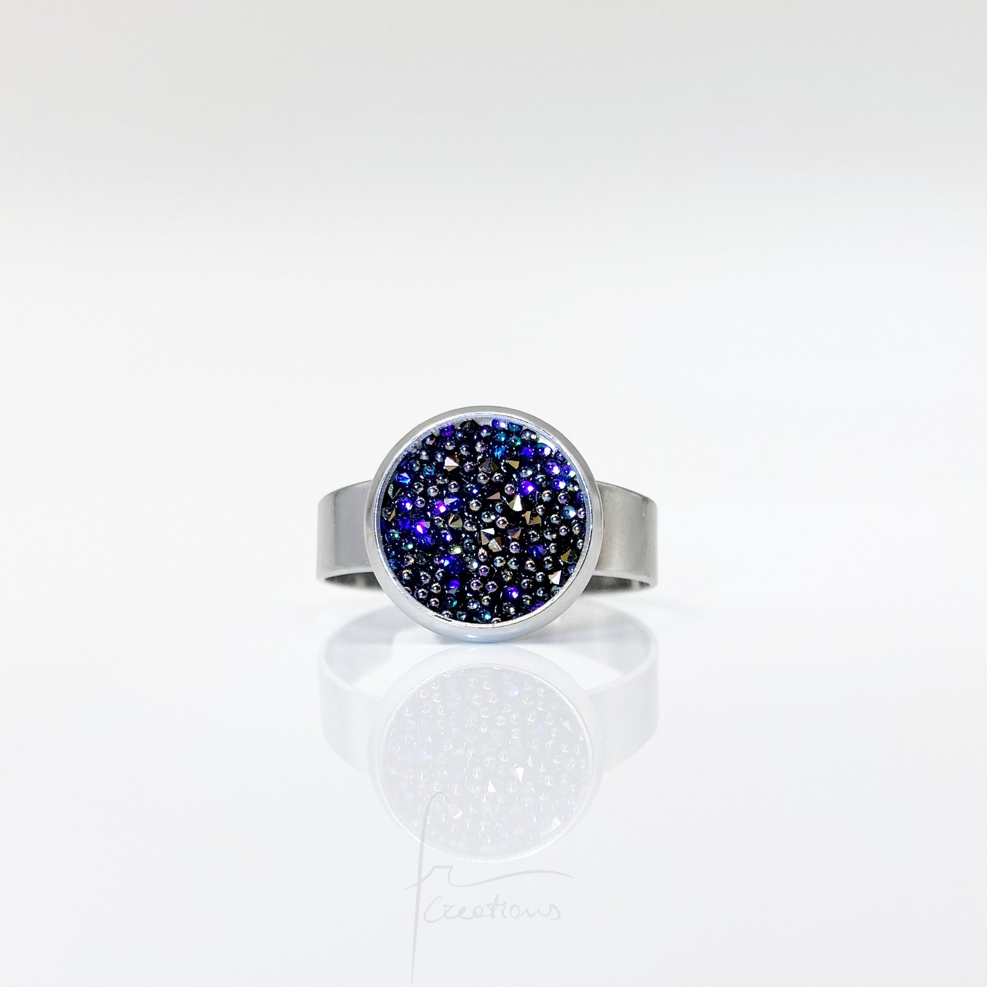 Anello chevalier regolabile in acciaio con  Cristalli Austriaci Originali Night Sky