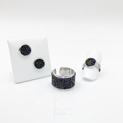 Collezione anello a fascia e bottone regolabile ed orecchini con Cristalli di Swarovski