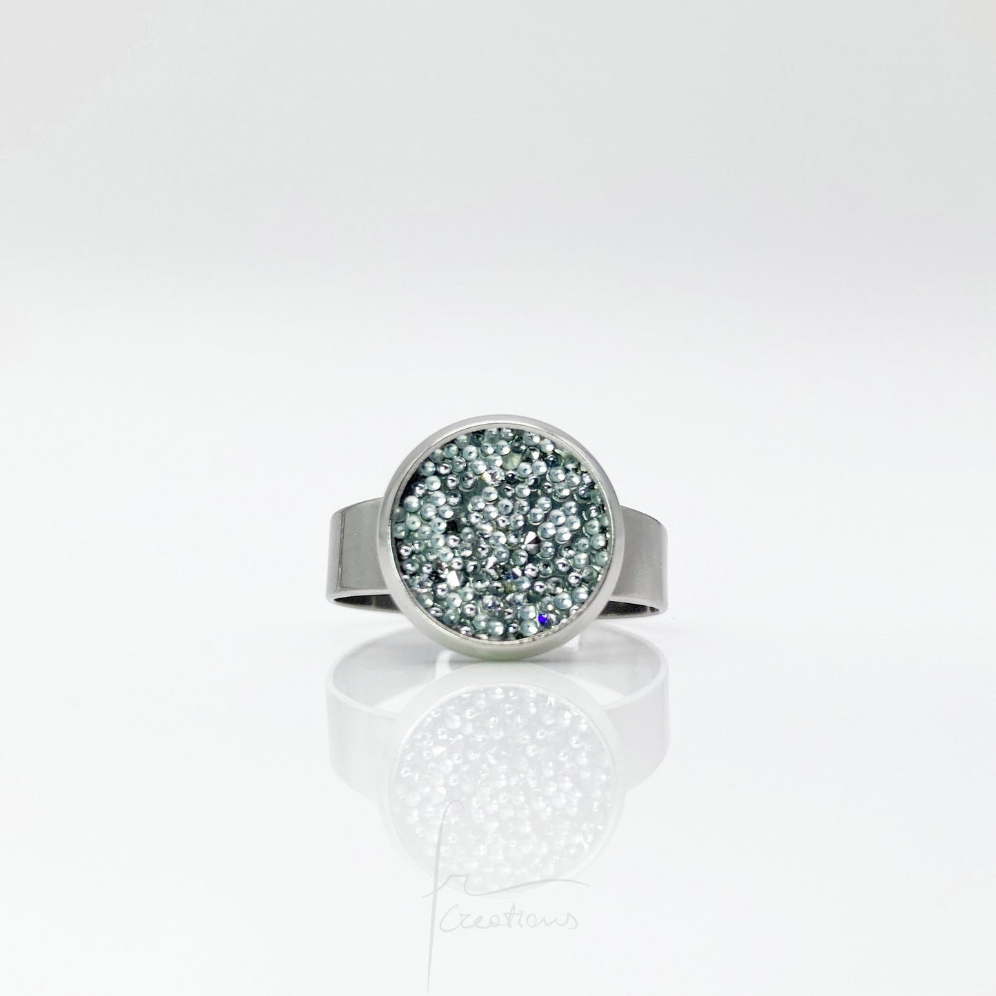 Anello chevalier regolabile in acciaio con  Cristalli Austriaci Originali White Ice