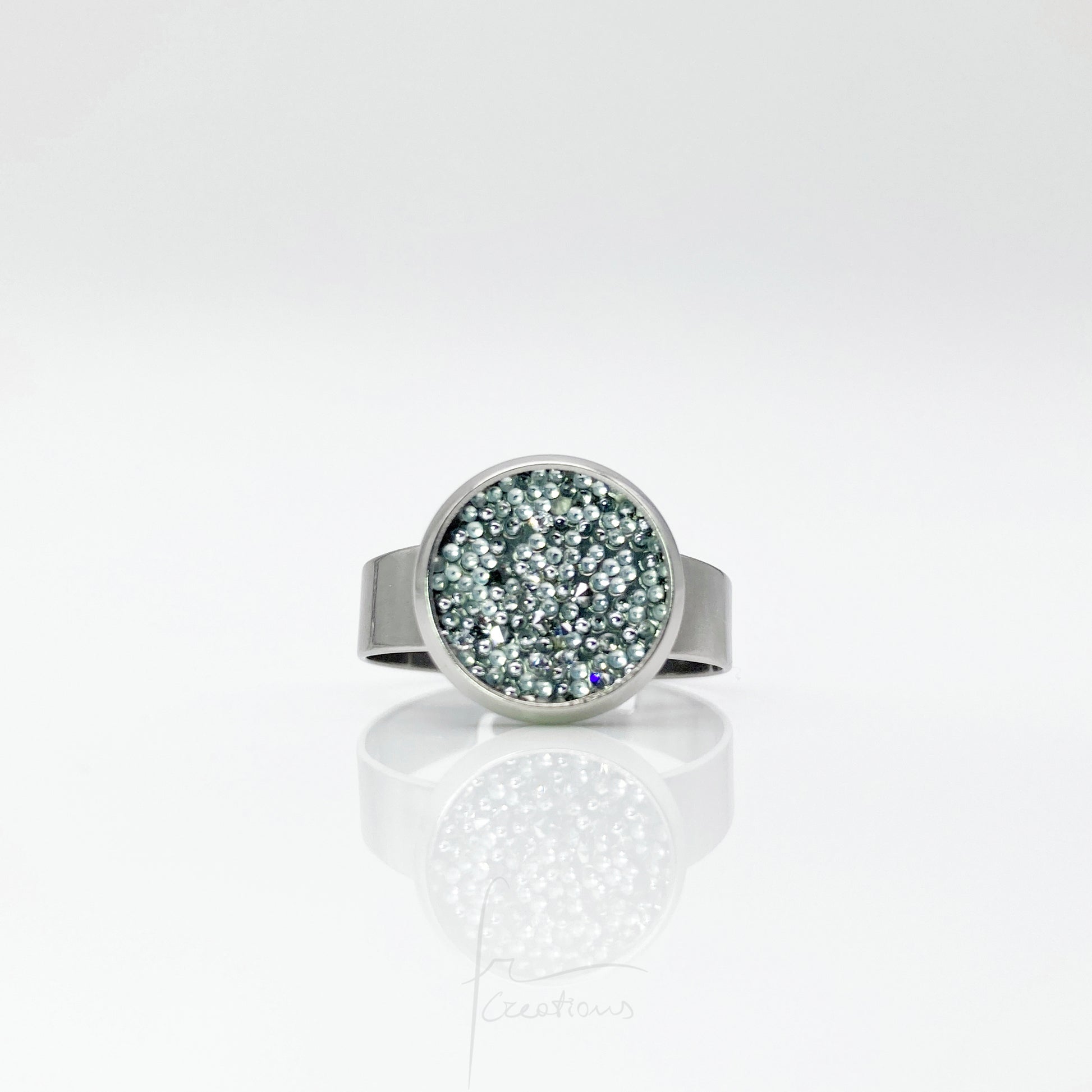 Anello chevalier regolabile in acciaio con  Cristalli Austriaci Originali White Ice