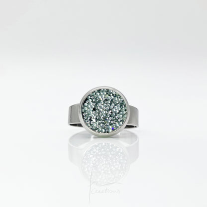 Anello chevalier regolabile in acciaio con  Cristalli Austriaci Originali White Ice