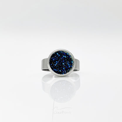 Anello chevalier regolabile in acciaio Cristalli di Swarovski Ocean Blue