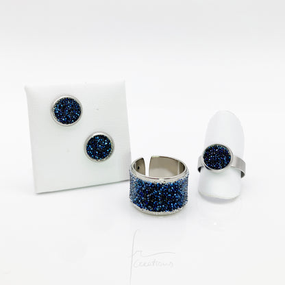 Collezione anello a fascia e bottone regolabile ed orecchini con Cristalli di Swarovski
