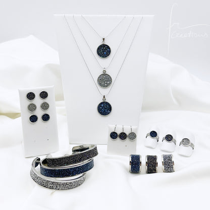 Collezione Luci, Anelli, Orecchini, Bracciale e Collana con Pendente, in acciaio e argento 925 con Cristalli Austriaci Originali