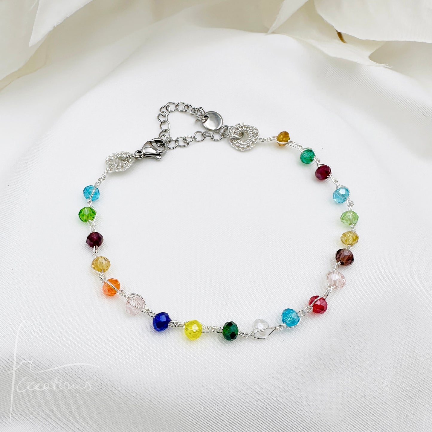 Bracciale Rainbow multicolore all'uncinetto con Mini Cristalli