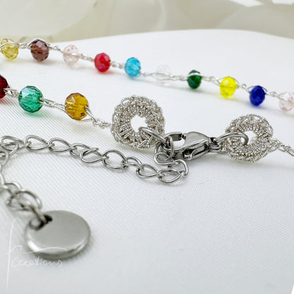 Bracciale Rainbow multicolore all'uncinetto con Mini Cristalli