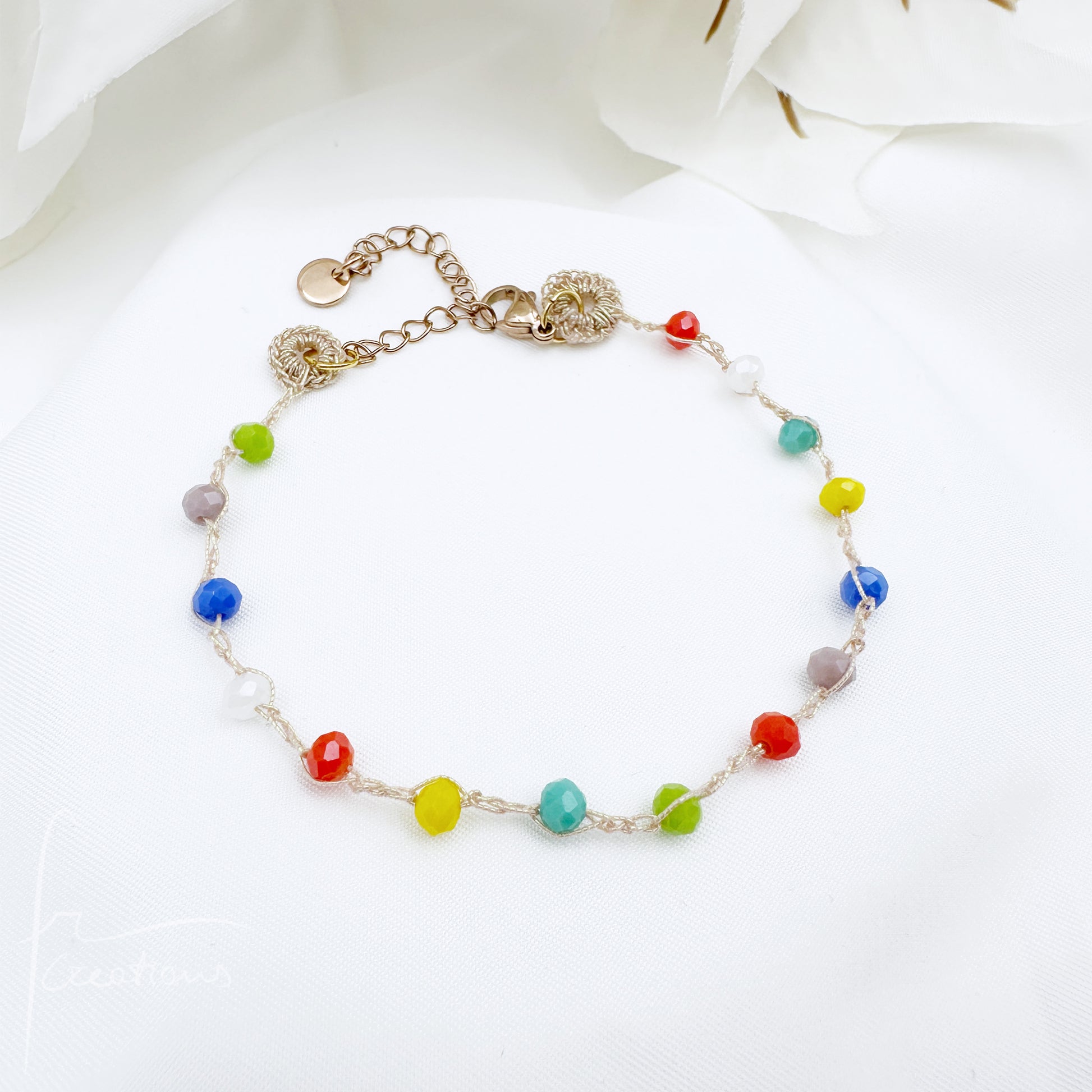 Collana girocollo  e Bracciale Rainbow Summer Limited Edition multicolore all'uncinetto con Mini Cristalli 