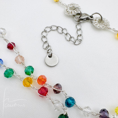 Collana girocollo Rainbow multicolore all'uncinetto con Mini Cristalli