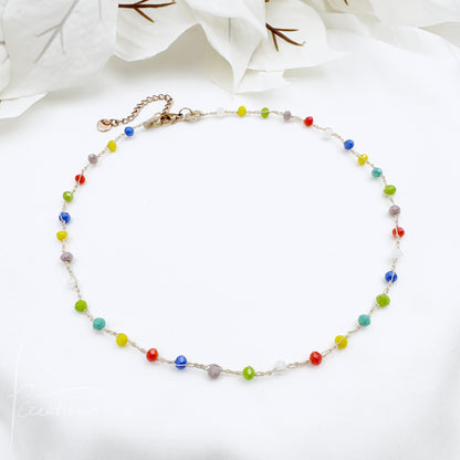 Collana girocollo  e Bracciale Rainbow Summer Limited Edition multicolore all'uncinetto con Mini Cristalli 
