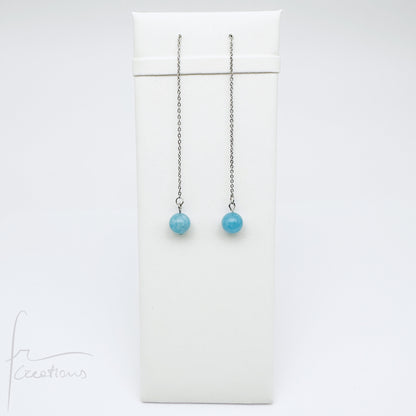 Mono orecchini pendenti  saliscendi con angelite striata azzurro