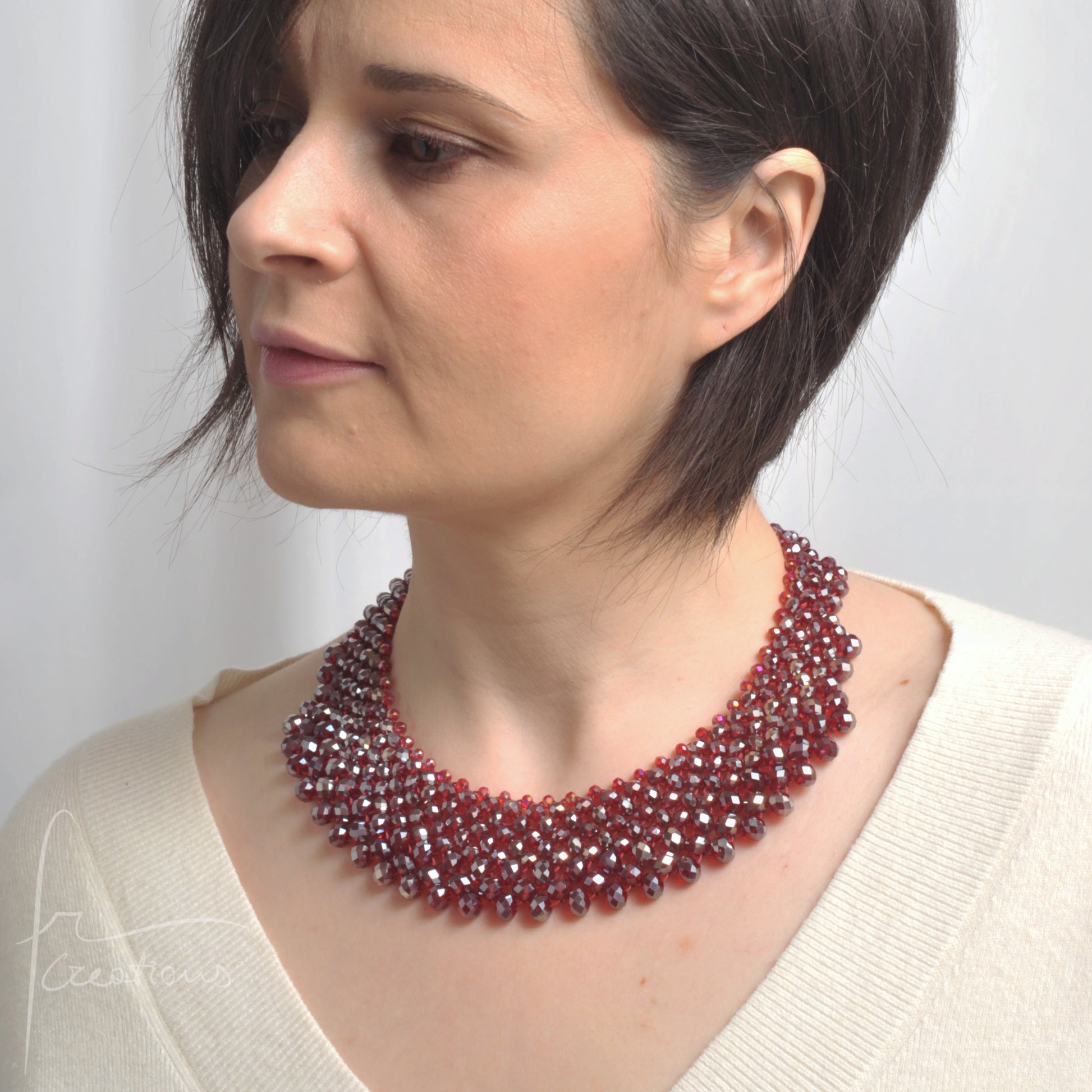Collana Girocollo Alexandra tessitura con cristalli Alexandra Rosso Ruby Iridescente