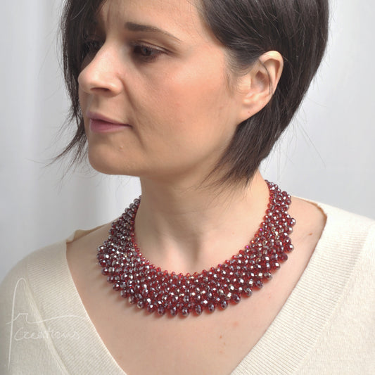 Collana Girocollo Alexandra tessitura con cristalli Alexandra Rosso Ruby Iridescente