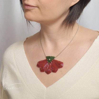 Collana pendente fiore tessitura con perline e Cristallo Austriaco Originale