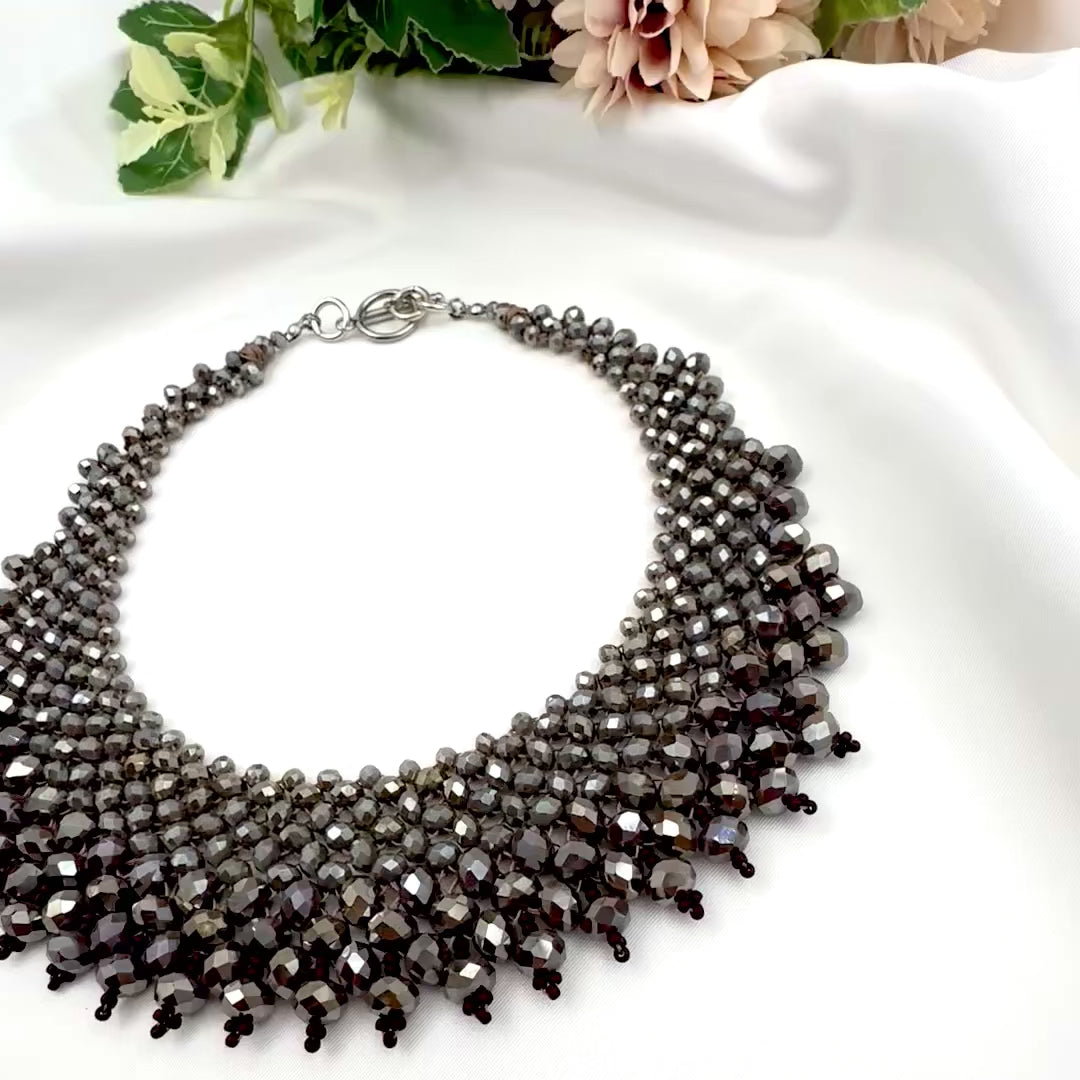 Collana Girocollo Alexandra in tessitura con cristalli Brown e Chocolate