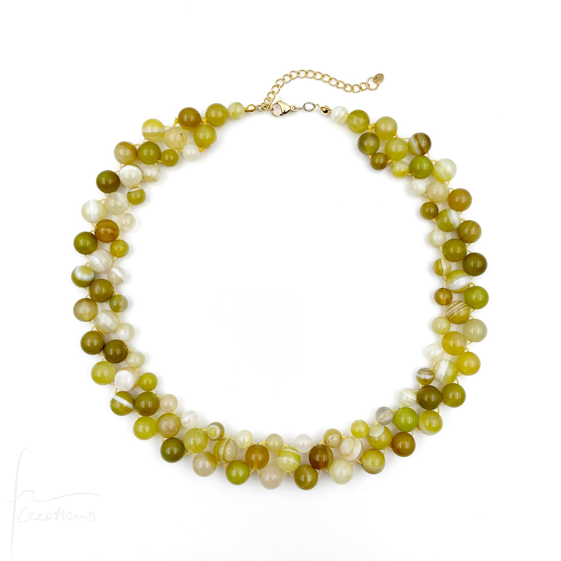 Collana girocollo Alexandra Medium fatta a mano in tessitura e pietra naturale agata giallo pomelo