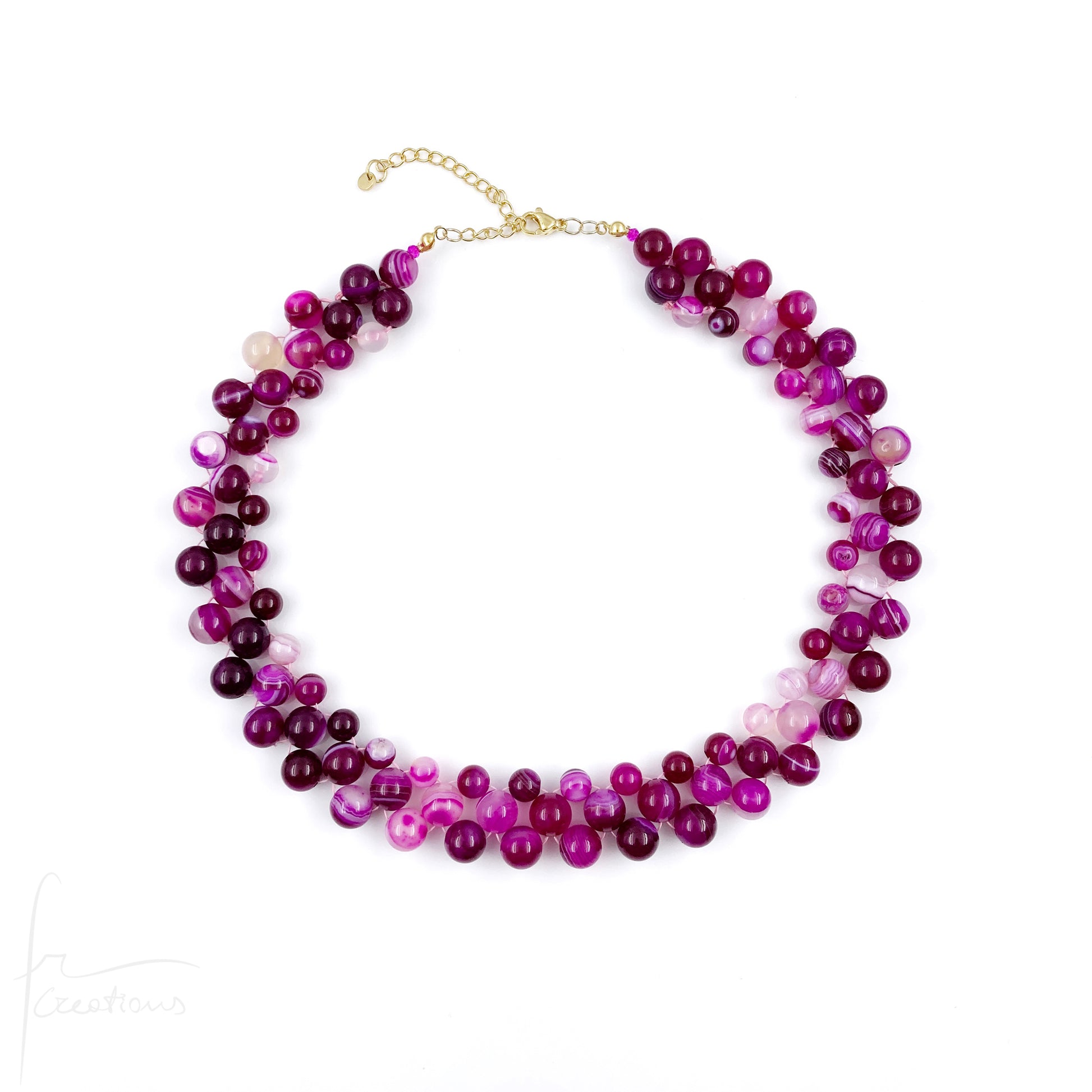Collana girocollo Alexandra Medium fatta a mano in tessitura e pietra naturale agata striata fucsia